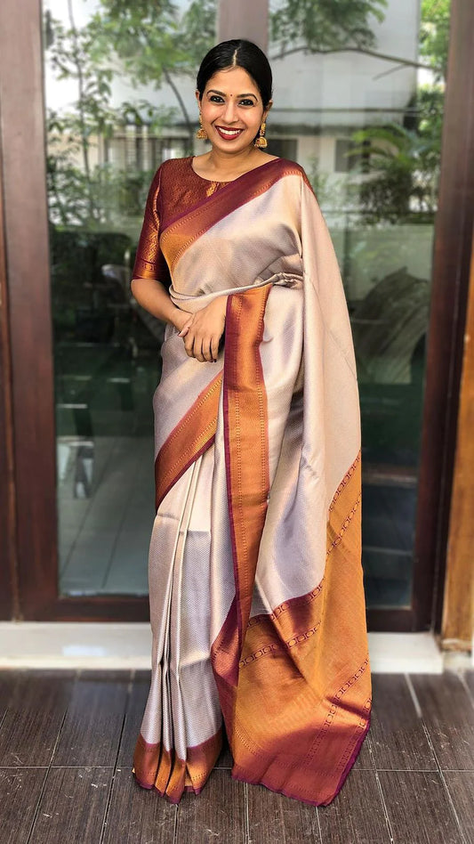 Beauteous Beige Soft Silk Saree with wonderful Blouse Piece