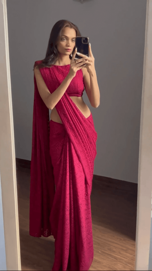 Pure Thred With Chikankari Work Saree By bellizaa Fashion