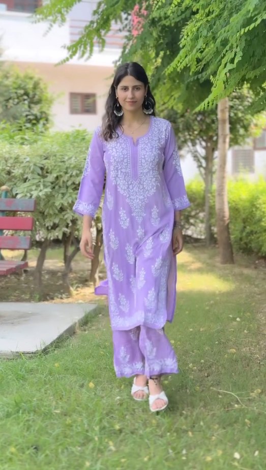 Chikankari Cotton Straight Kurta Set For Women