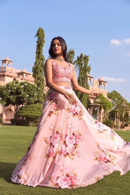 Pastel pink floral lehenga set