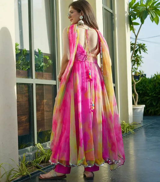 COLORFUL FLORAL ORGANZA ANARKALI GOWN