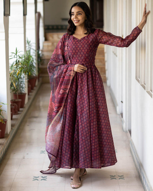 Purple Dress With Dupatta - Set Of Two