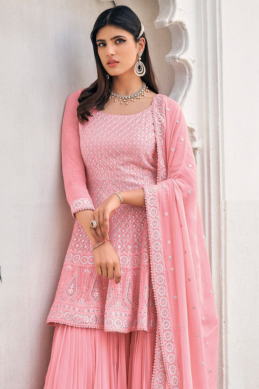 Peach Pink Sharara Suit